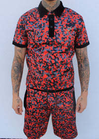 Red Camouflage  Short Set